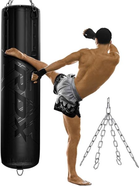 RDX KARA filled hanging punch bag with chain – 145 cm black